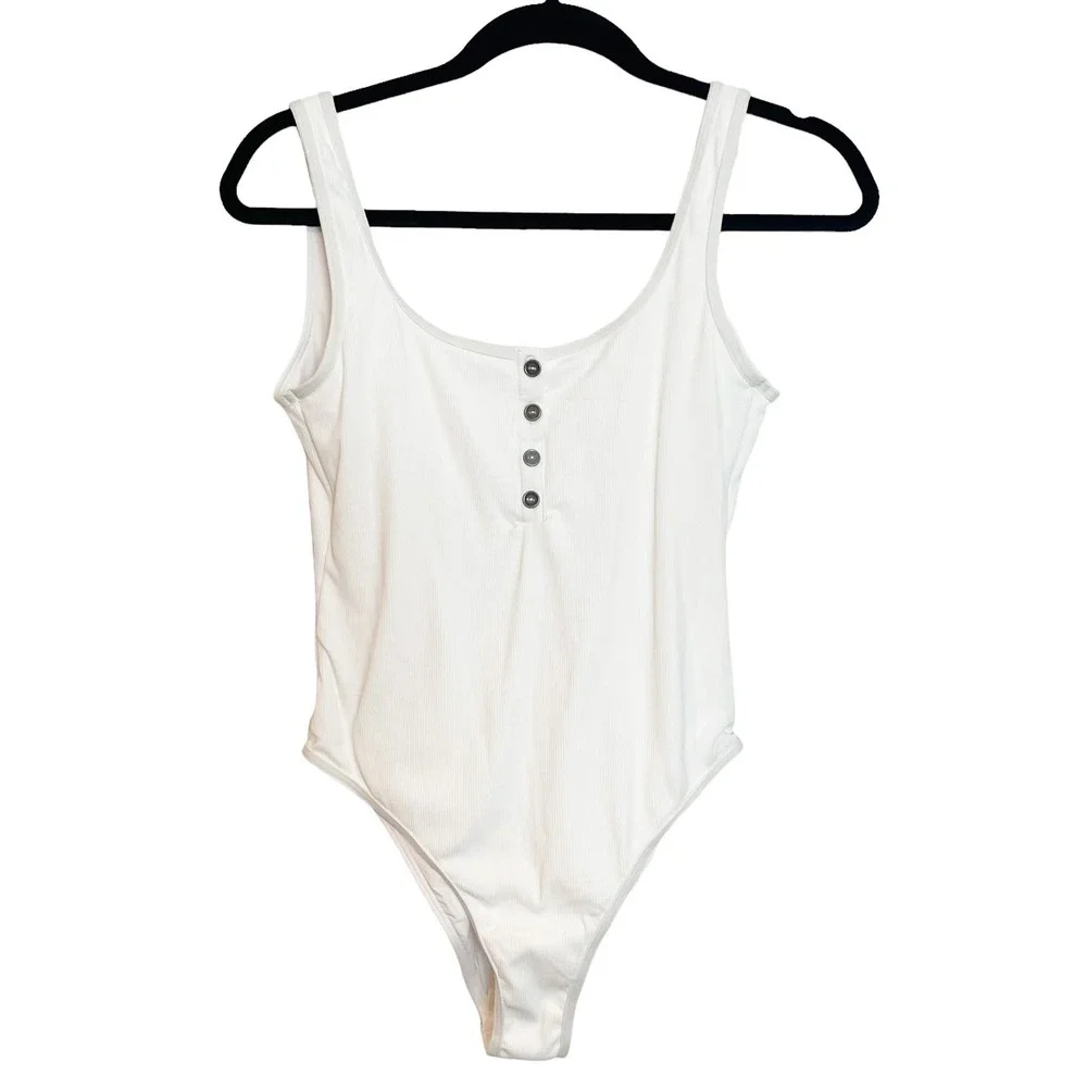 L*space Ribbed Float on One Piece Swimsuit White Size M NWT